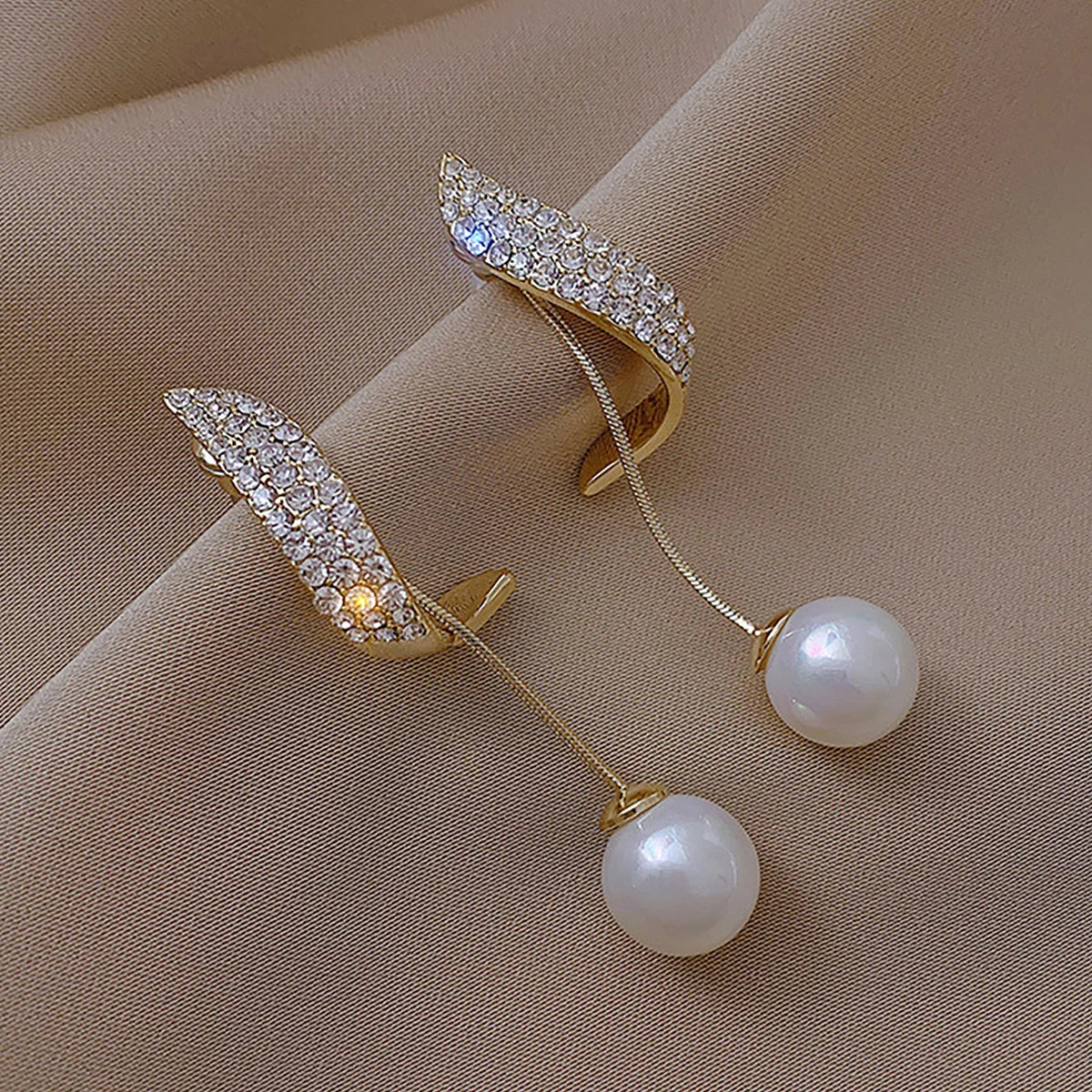 VALÉN New Classic Elegant Imitation Pearl Crystal Long Tassel Earrings