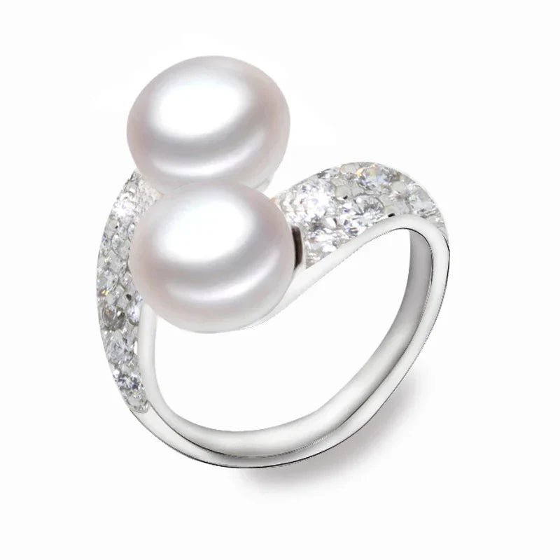 VALÉN Real 925 Sterling Silver Double Pearl Ring