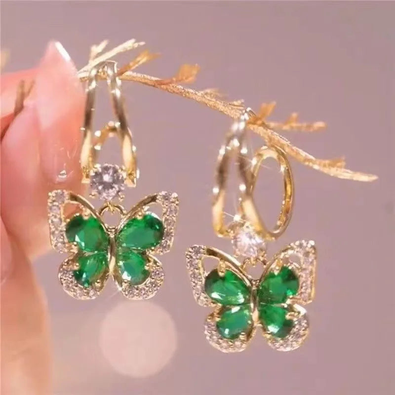 VALÉN — Green Crystal Butterfly Earrings (925 Silver Post)