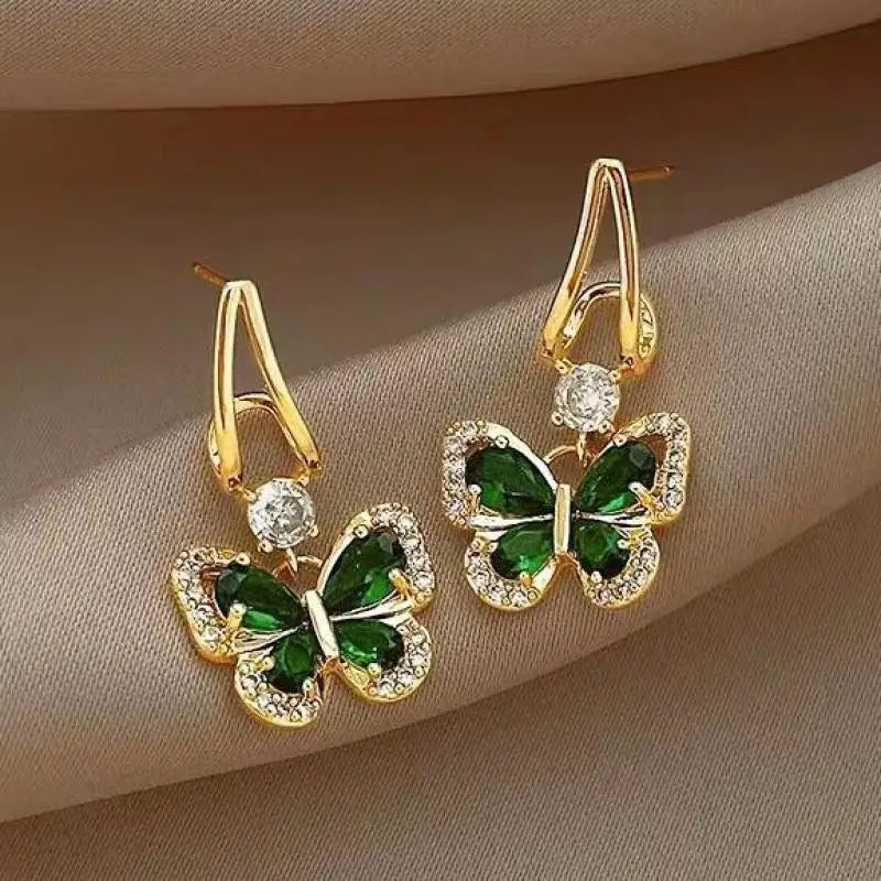 VALÉN — Green Crystal Butterfly Earrings (925 Silver Post)