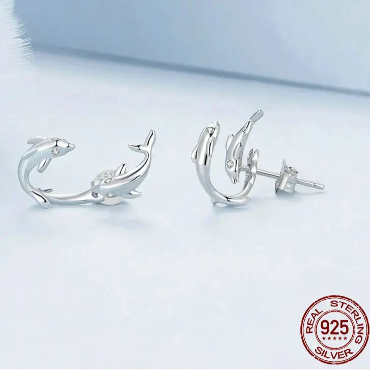 Double Dolphin Stud Earrings
