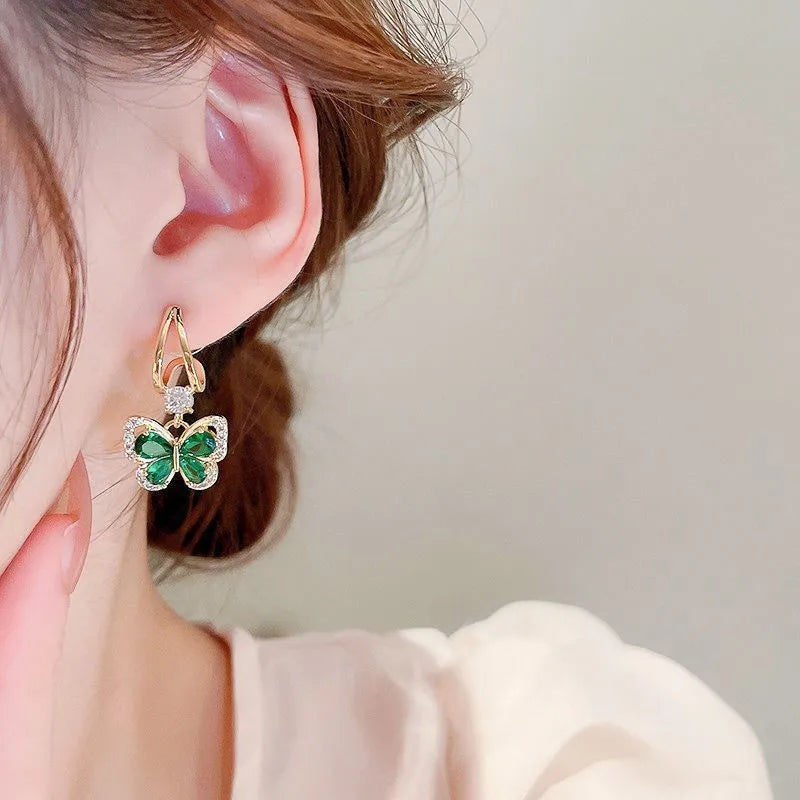 VALÉN — Green Crystal Butterfly Earrings (925 Silver Post)