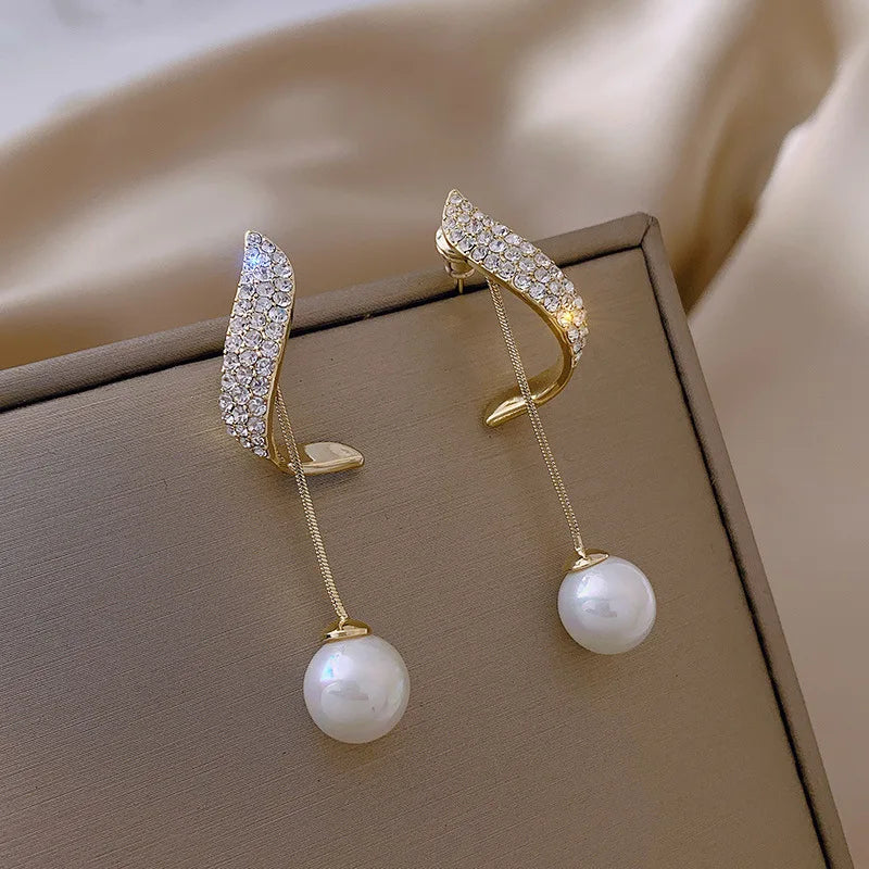 VALÉN New Classic Elegant Imitation Pearl Crystal Long Tassel Earrings