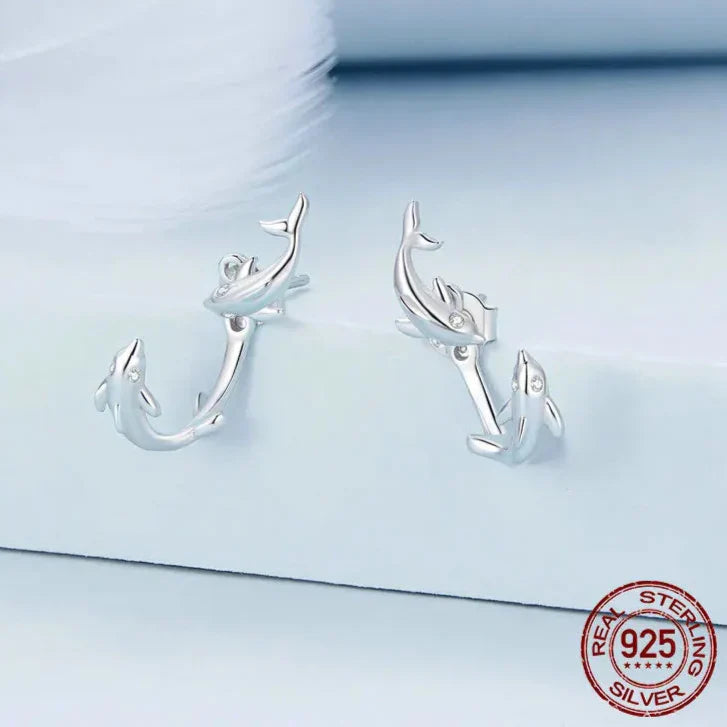Double Dolphin Stud Earrings