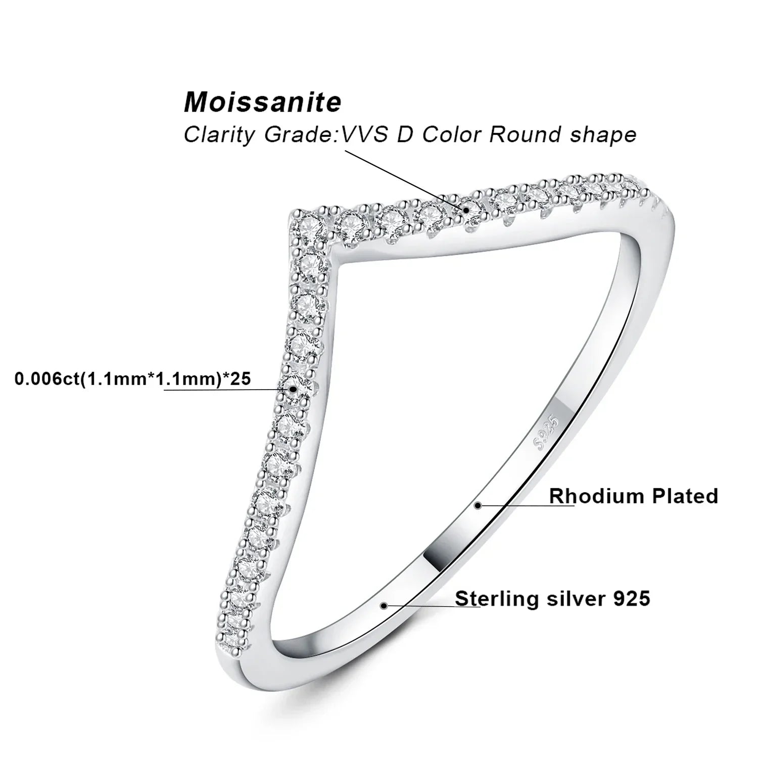 VALÉN JewelryPalace Moissanite D Color V-Shape Stackable Wedding Ring