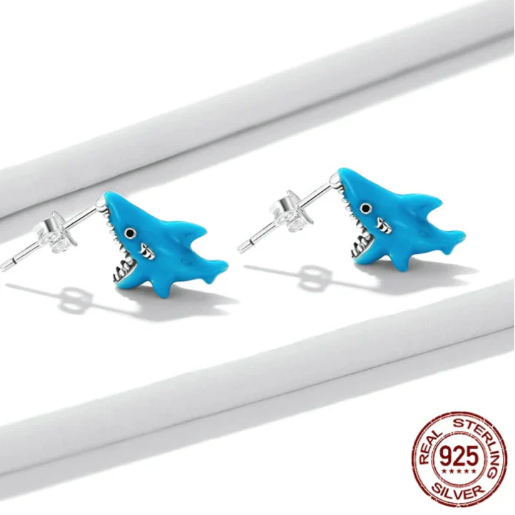 Blue Shark Stud Earrings
