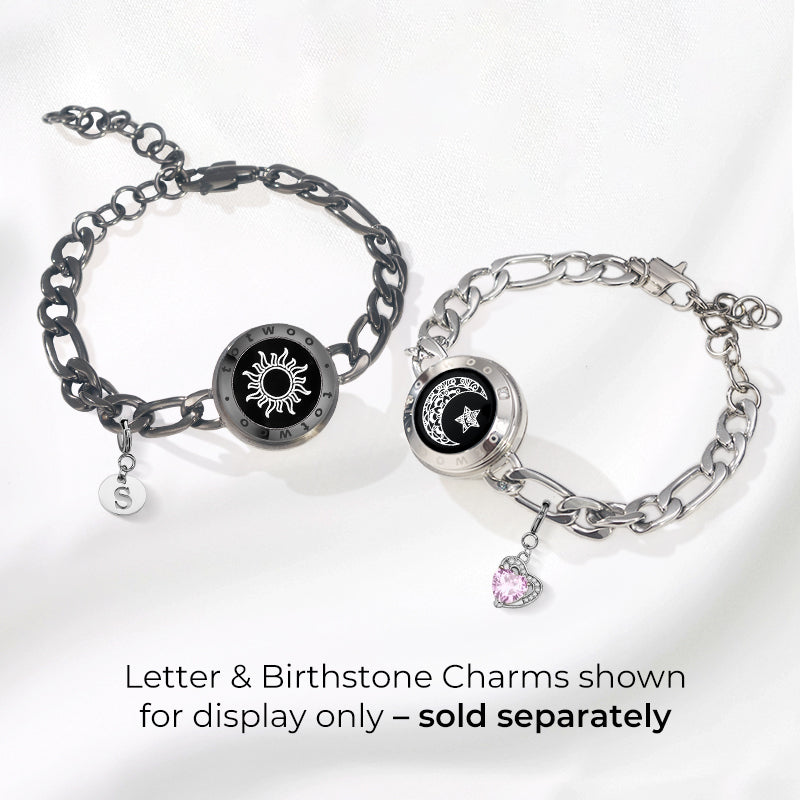 Sun & Moon Touch Bracelets with Figaro Chain (Black+Silver)