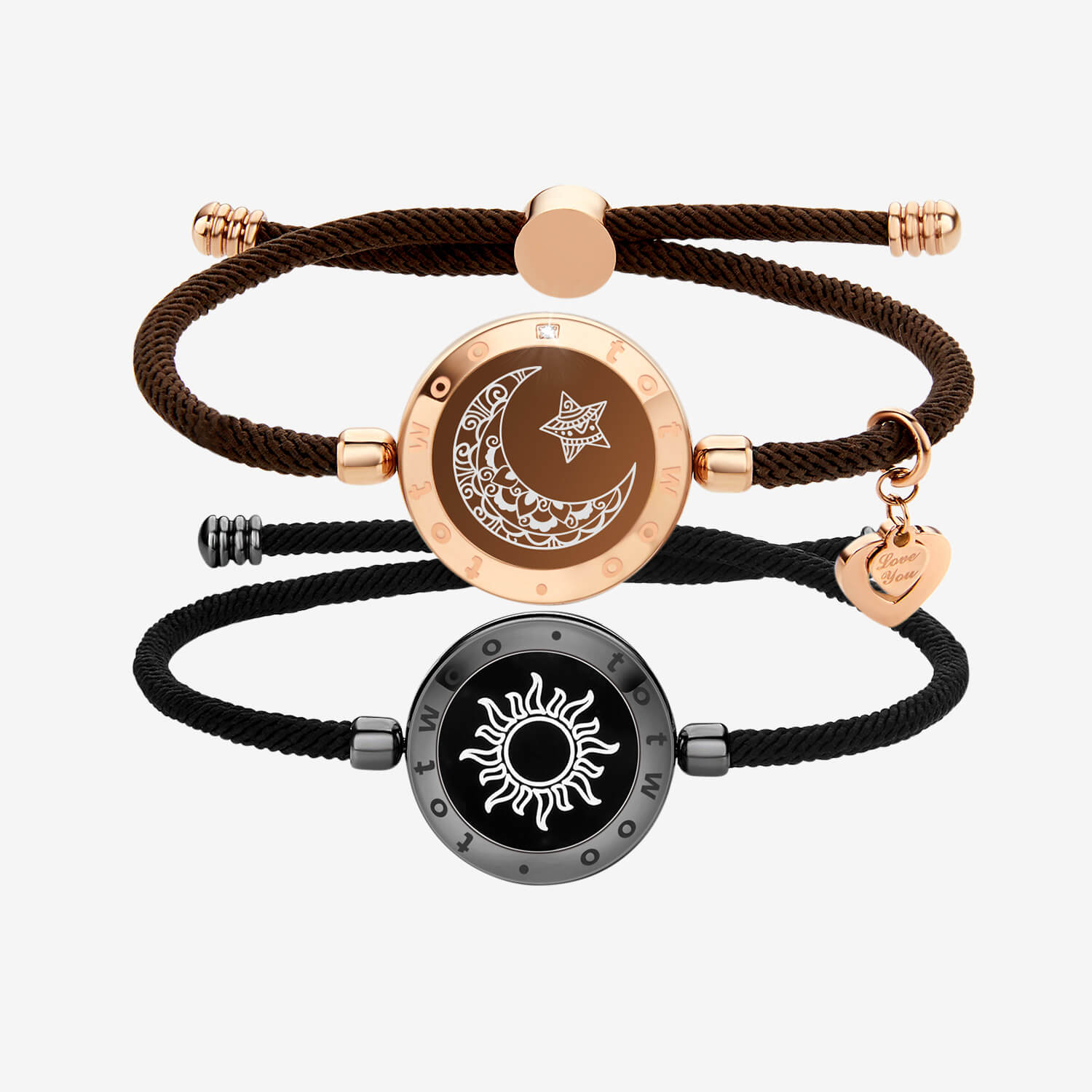 Sun & Moon Touch Bracelets with Milan Rope (Black+Brown)