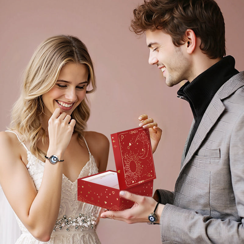 [Sun & Moon Vow Gift Packaging] Sun&Moon Touch Bracelets with Milan Rope(Black+Black)