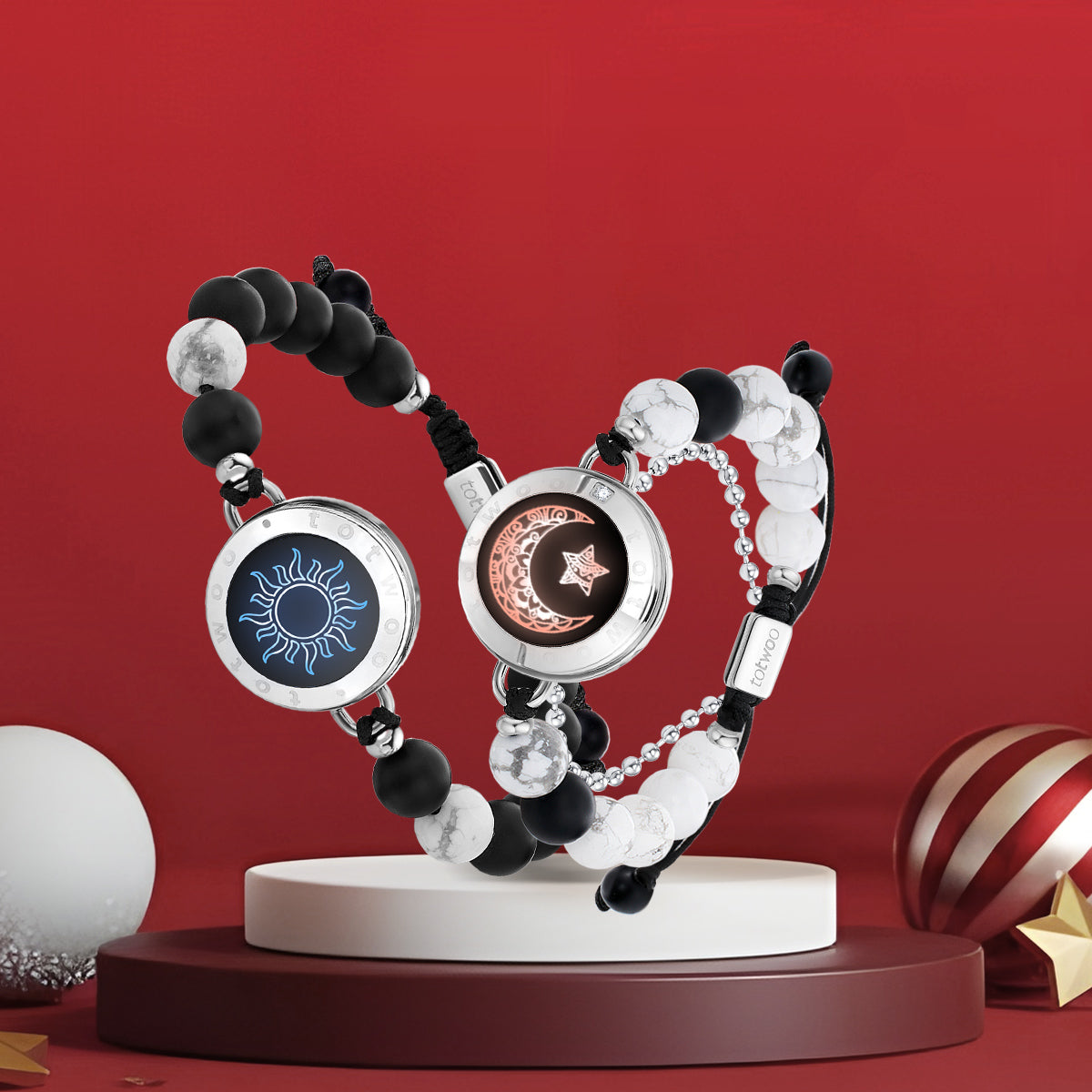[Connected in Red Gift Packaging] Sun&Moon Touch Bracelets with Matching Beads