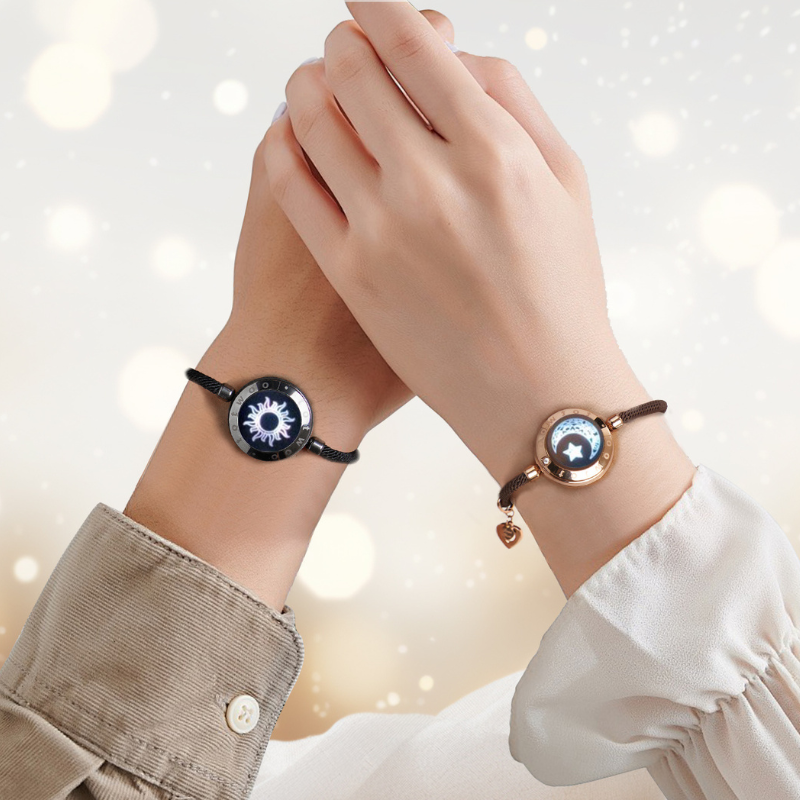 [Connected in Red Gift Packaging] Sun&Moon Touch Bracelets with Milan Rope (Black+Brown)