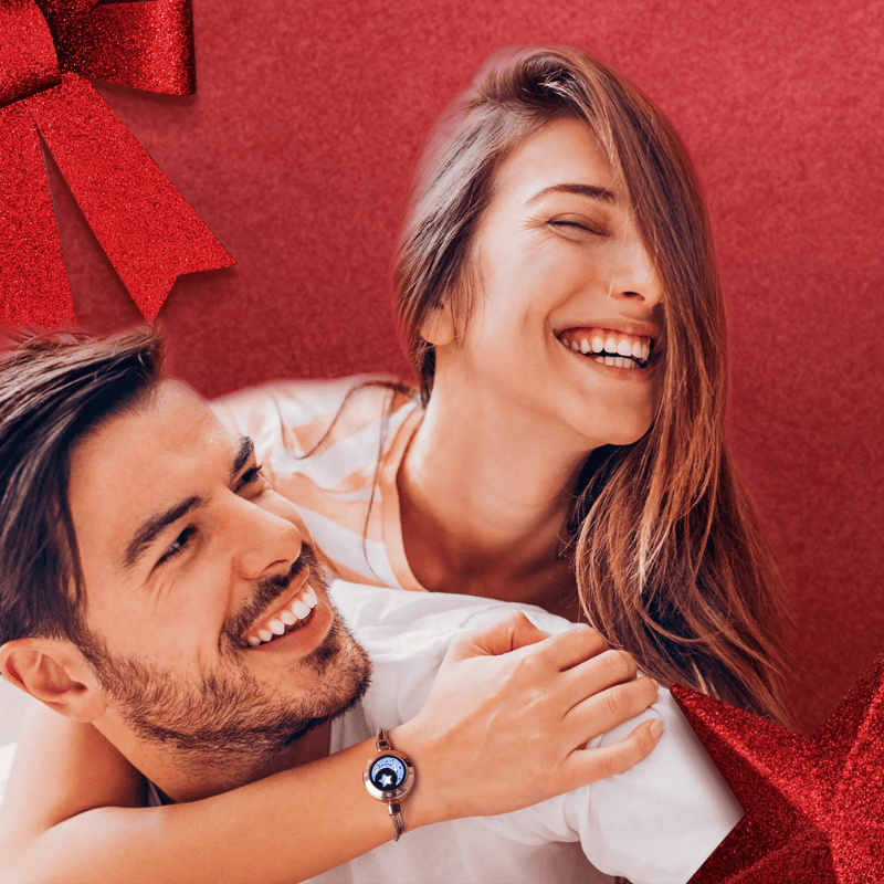 [Connected in Red Gift Packaging] Sun&Moon Touch Bracelets with Snake Chain (Black+Rose Gold)