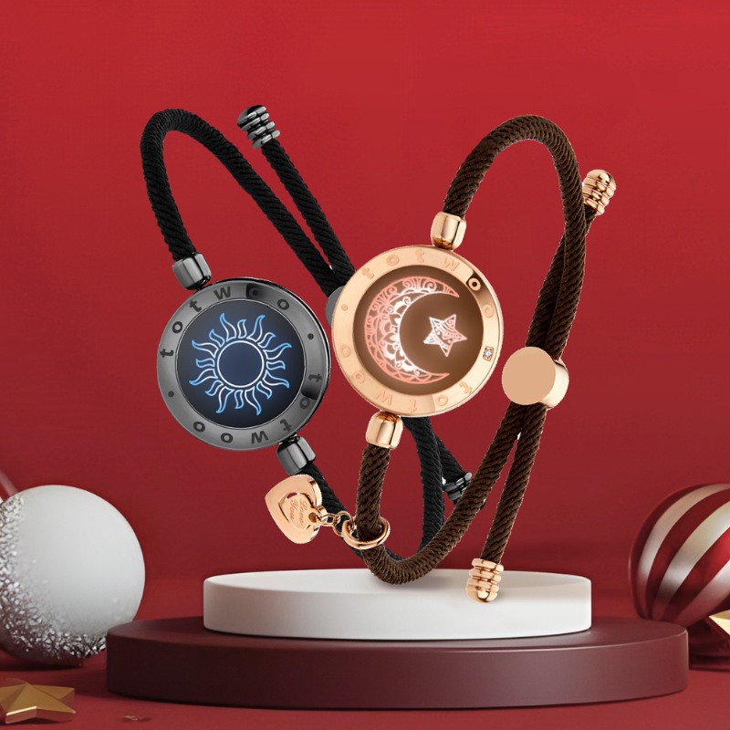 [Connected in Red Gift Packaging] Sun&Moon Touch Bracelets with Milan Rope (Black+Brown)