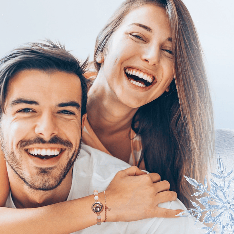 [Connected in Red Gift Packaging] Sun & Moon Touch Bracelets with Phantasmal Beads (Black+Rose Gold)