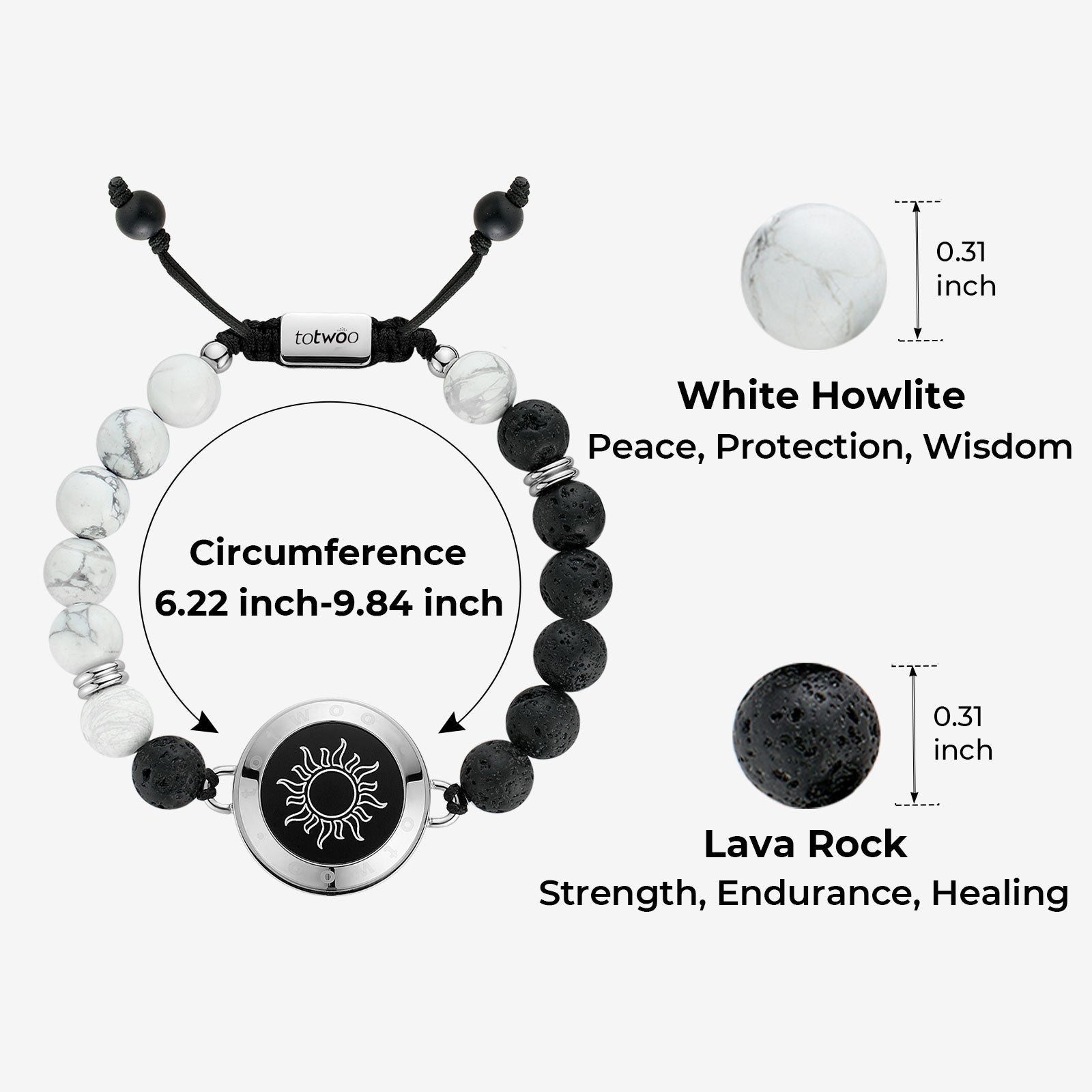 Sun & Moon Touch Bracelets with Phantasmal Beads (Silver+Silver)