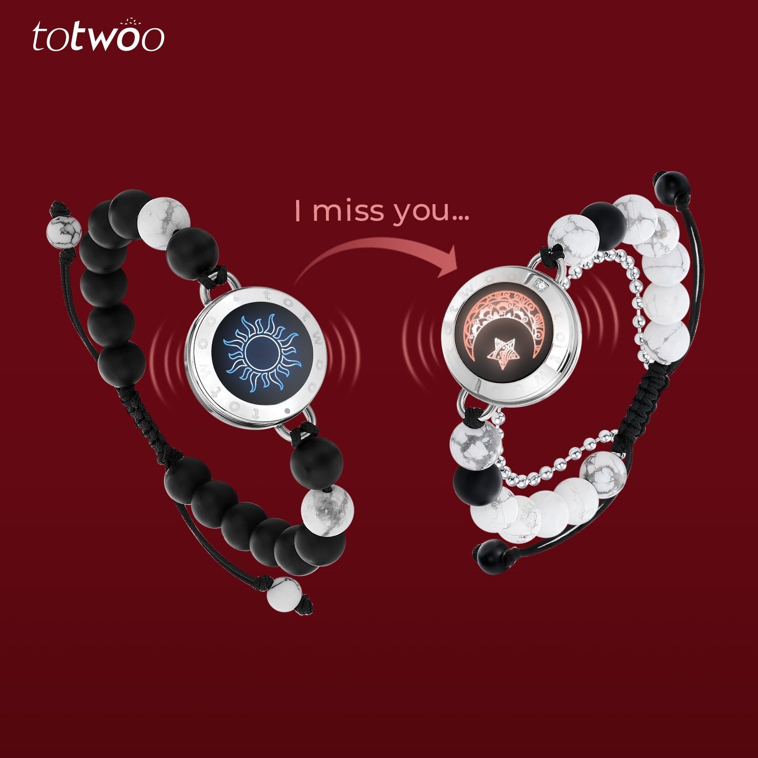[Connected in Red Gift Packaging] Sun&Moon Touch Bracelets with Matching Beads