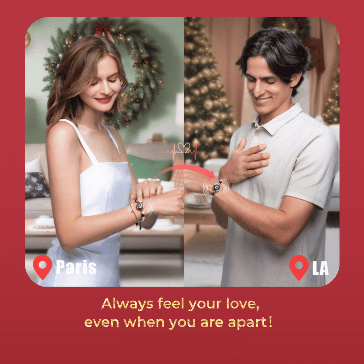 [Connected in Red Gift Packaging] Sun&Moon Touch Bracelets with Matching Beads