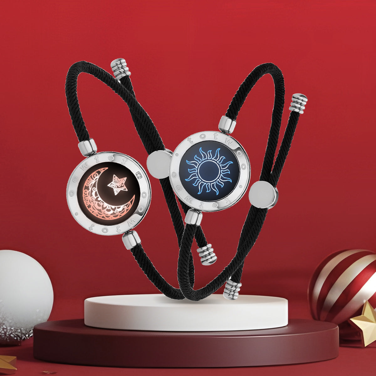[Connected in Red Gift Packaging] Sun&Moon Touch Bracelets with Milan Rope(Silver+Silver)