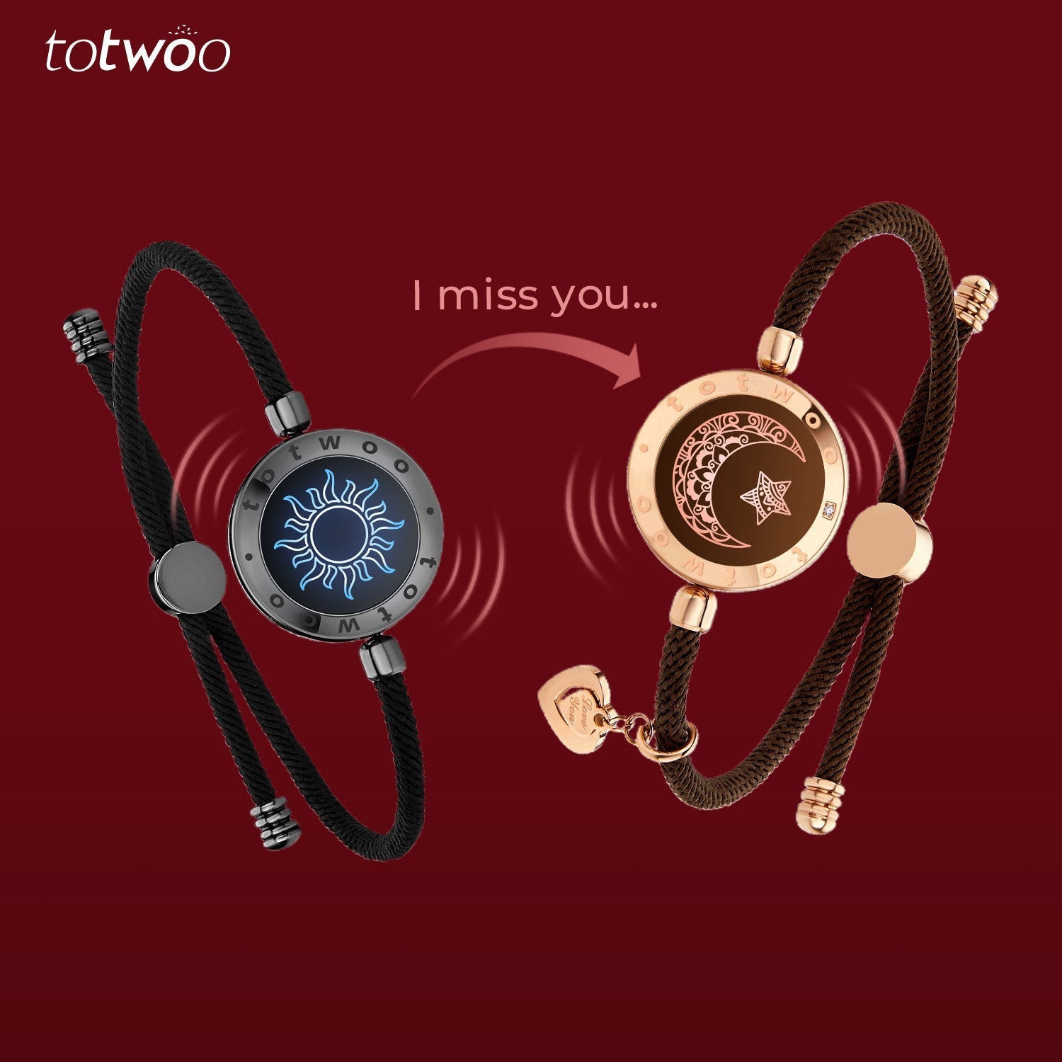 [Connected in Red Gift Packaging] Sun&Moon Touch Bracelets with Milan Rope (Black+Brown)
