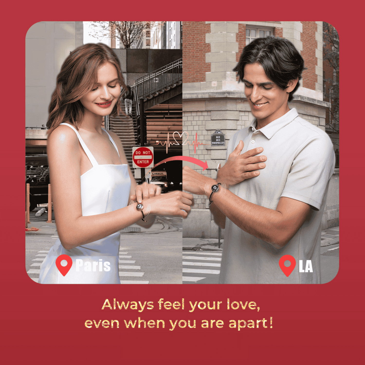 [Connected in Red Gift Packaging] Sun&Moon Touch Bracelets with Milan Rope (Black+Brown)