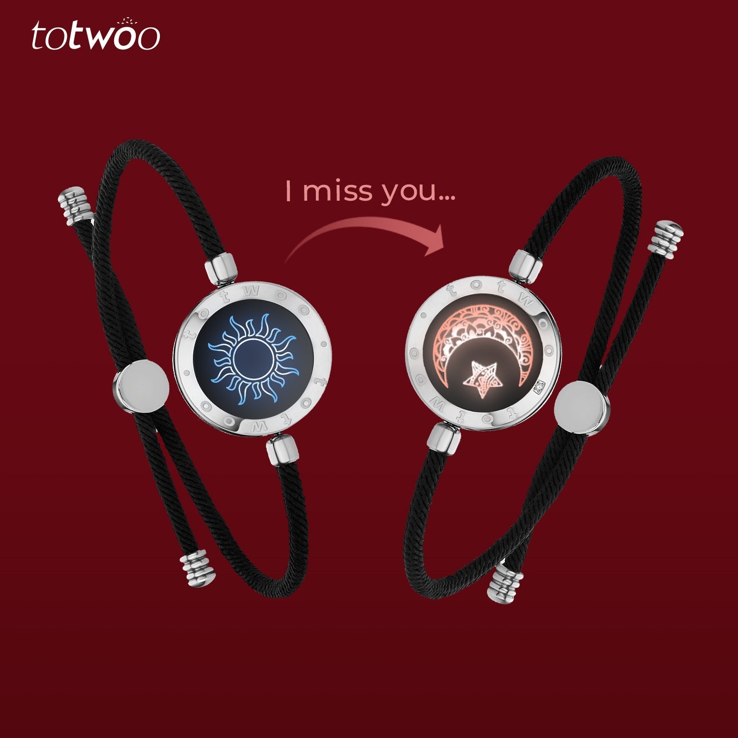 [Connected in Red Gift Packaging] Sun&Moon Touch Bracelets with Milan Rope(Silver+Silver)