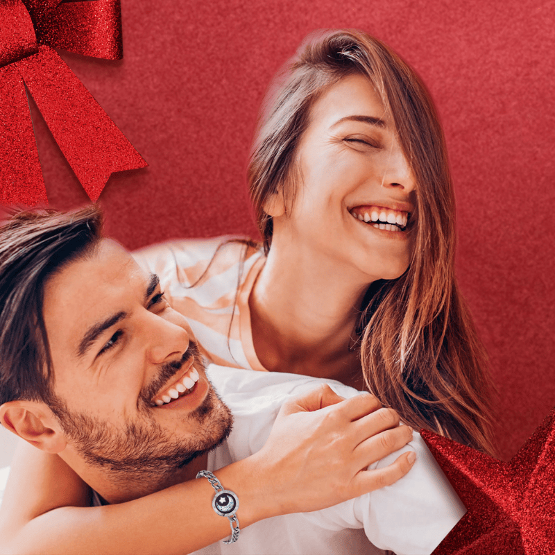 [Connected in Red Gift Packaging] Sun&Moon Touch Bracelets with Figaro Chain (Black+Silver)