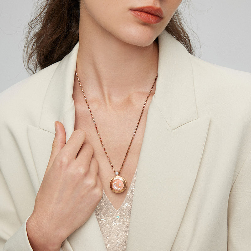 Sun & Moon Touch Necklaces with Agate (Black + Rose Gold)